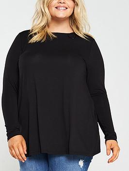 V by Very Curve V By Very Curve Jersey Long Sleeve Swing Top - Black Picture