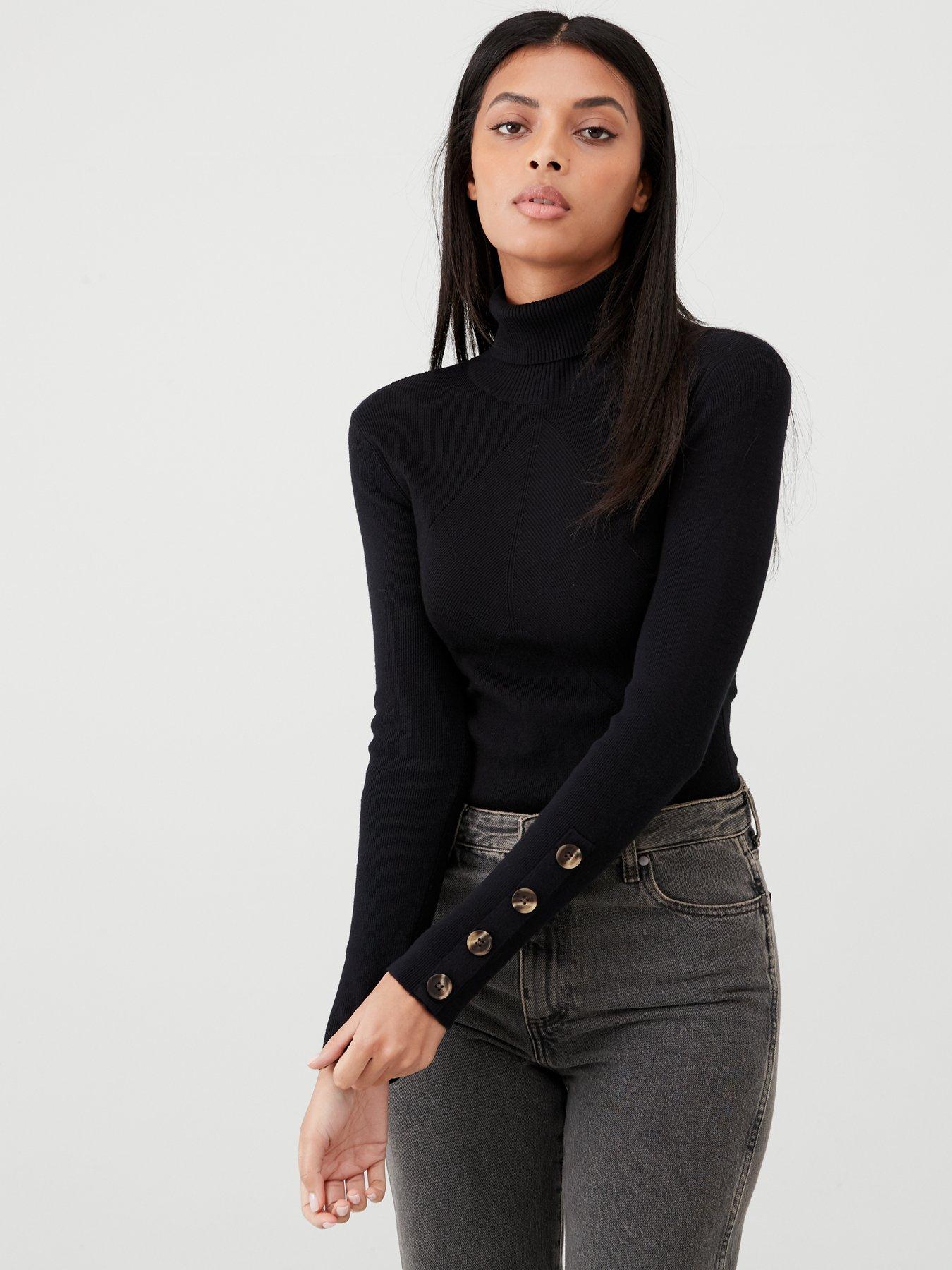 skinny rib roll neck jumper