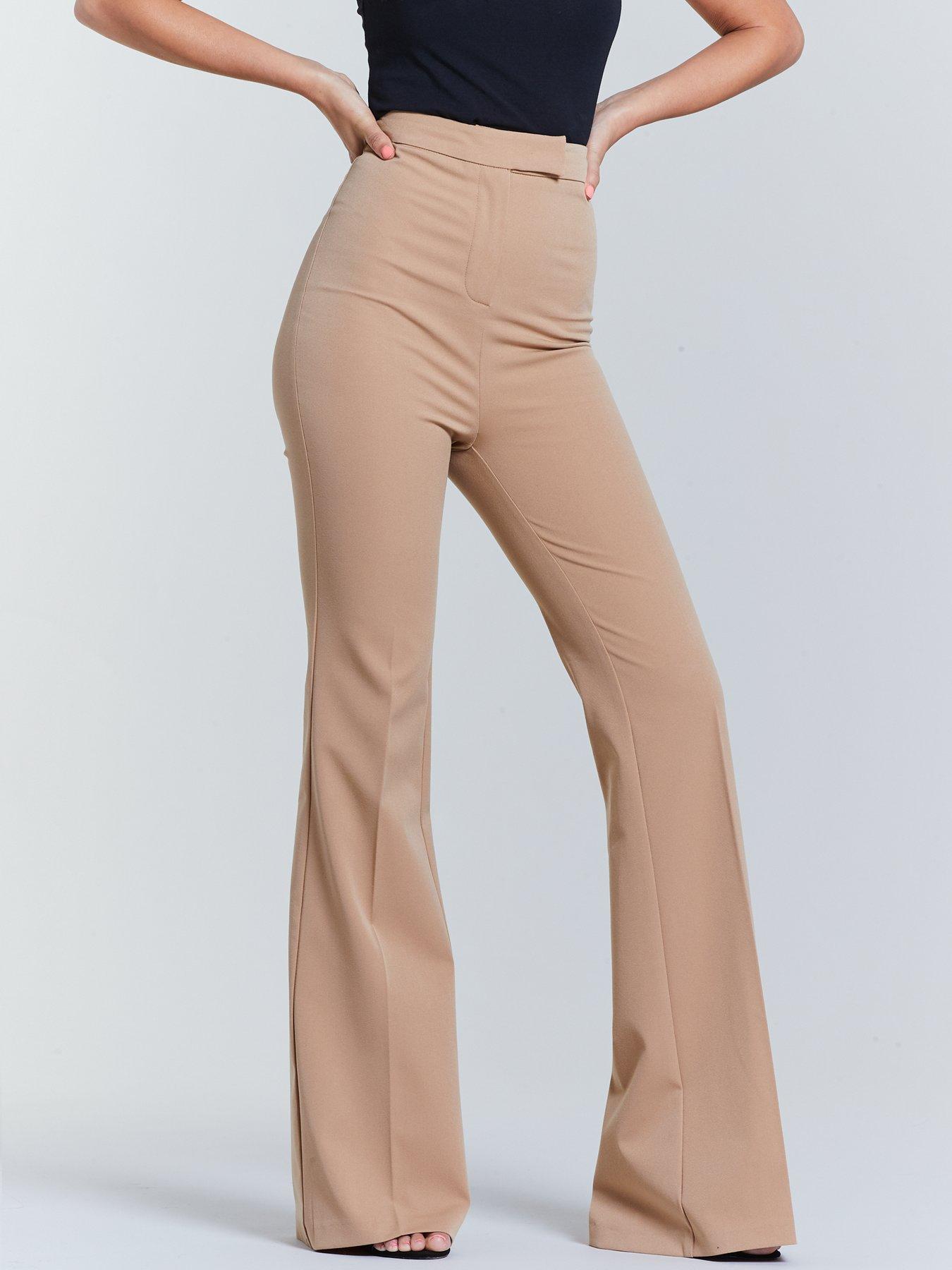 tan flared trousers