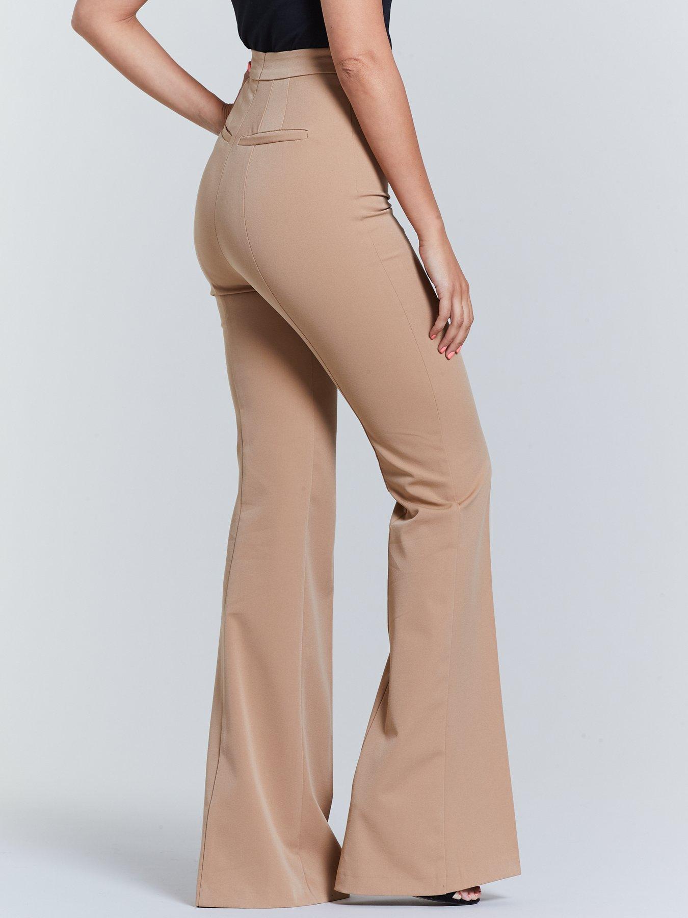 tan flared trousers