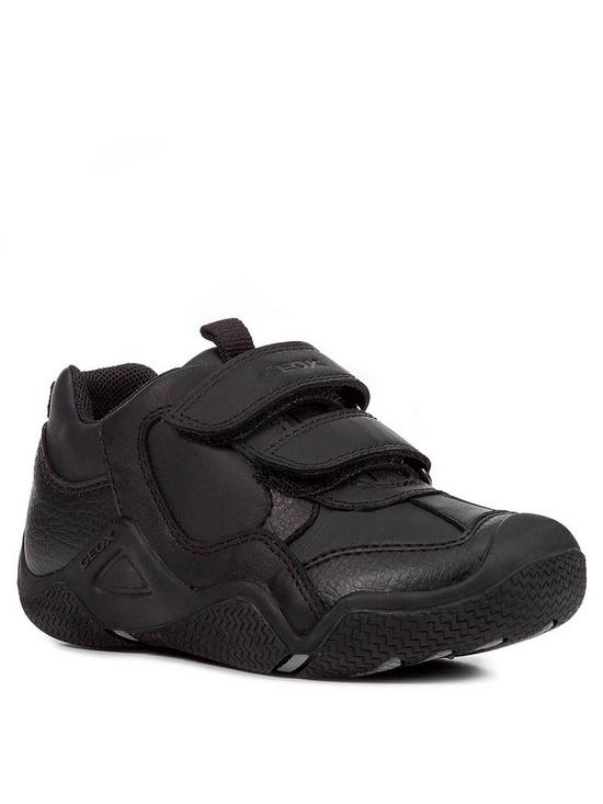 front image of geox-wader-leather-strap-school-shoes-black