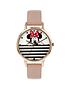  image of disney-minnie-mouse-white-and-black-stripe-dial-nude-leather-strap-ladies-watch-nude
