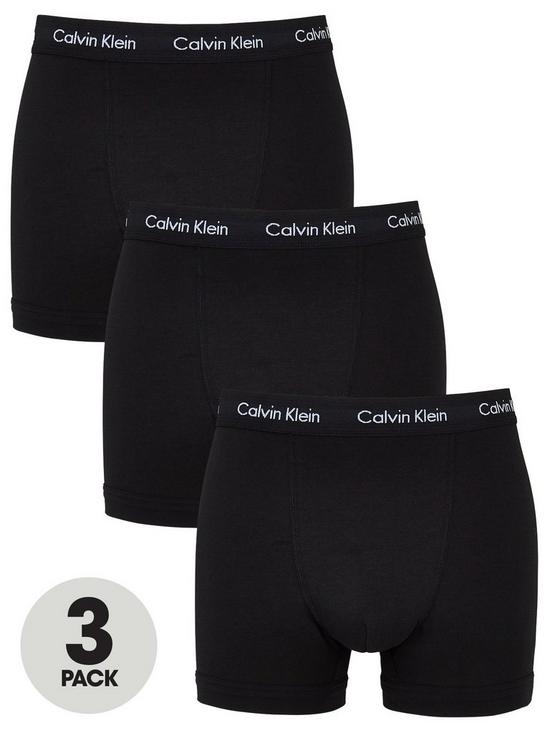 front image of calvin-klein-core-three-pack-trunks-black