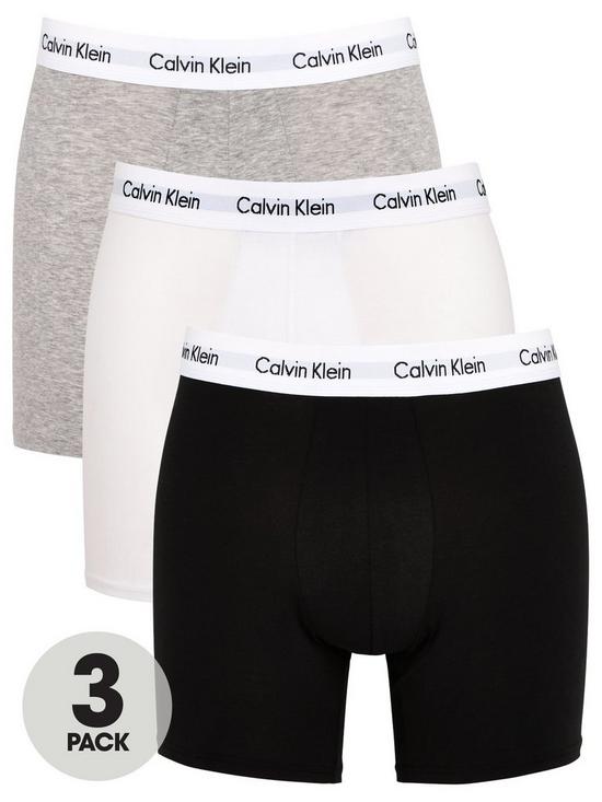 front image of calvin-klein-3-pack-boxer-briefs-whiteblackgrey