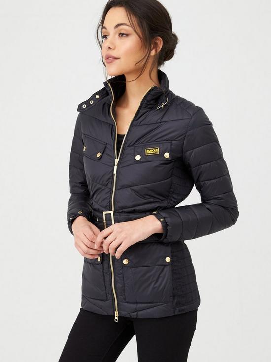 front image of barbour-international-gleann-quilted-jacket-black