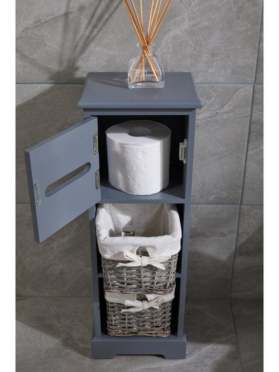 stillFront image of lloyd-pascal-burford-ready-assembled-toilet-roll-holder-and-space-saving-narrow-bathroom-storage-unit-grey