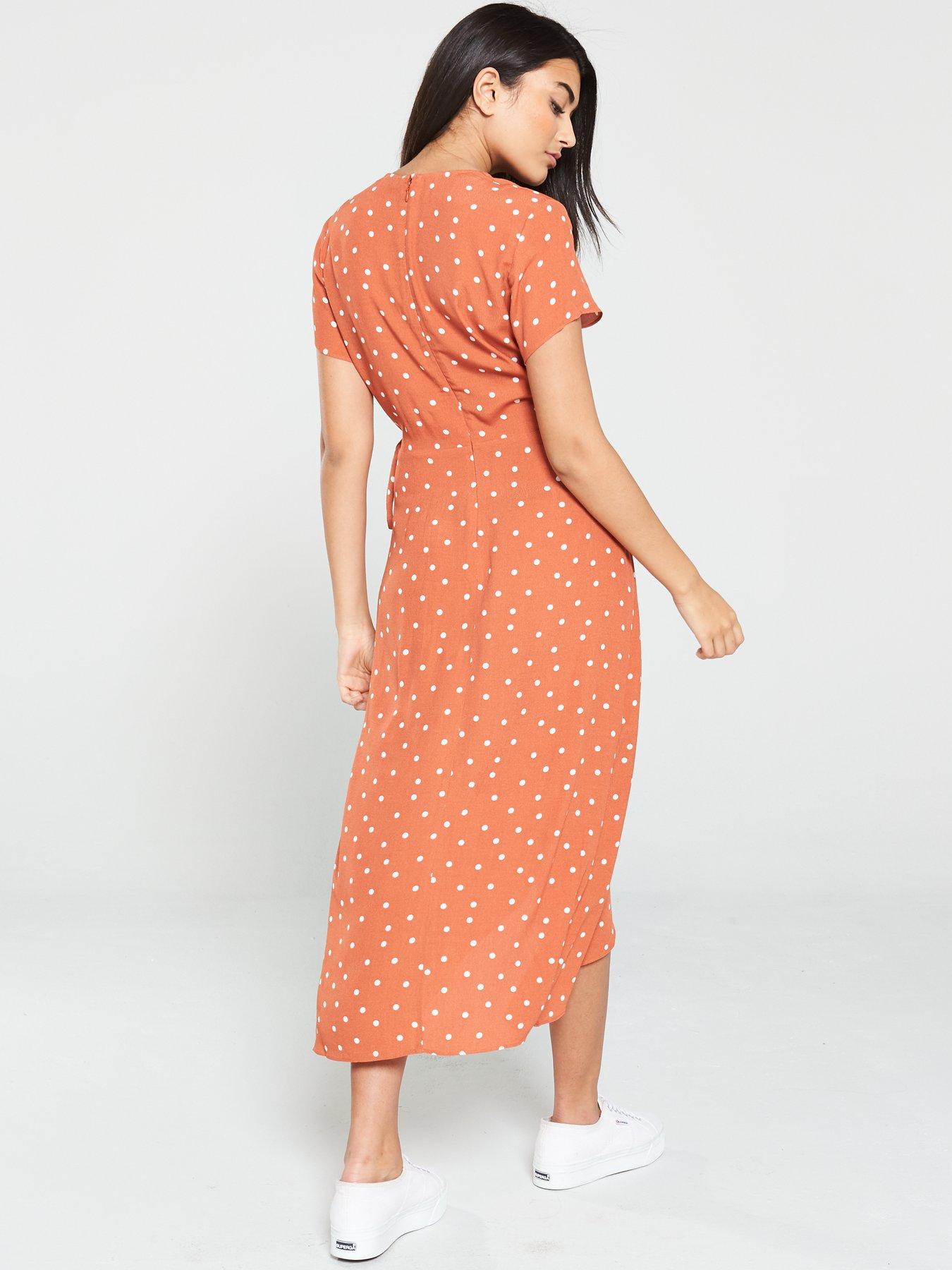 warehouse spot wrap dress