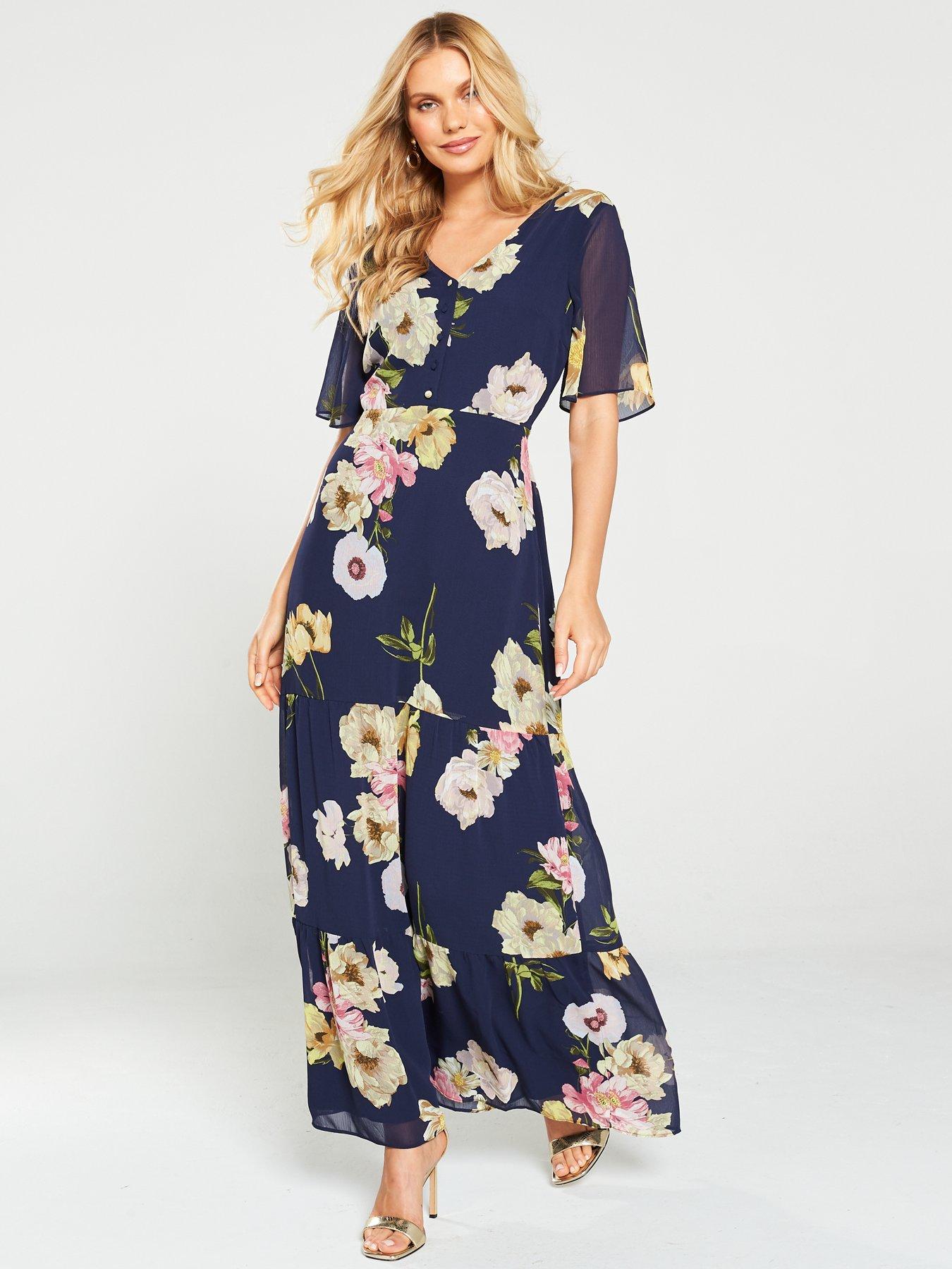 warehouse floral tiered maxi dress
