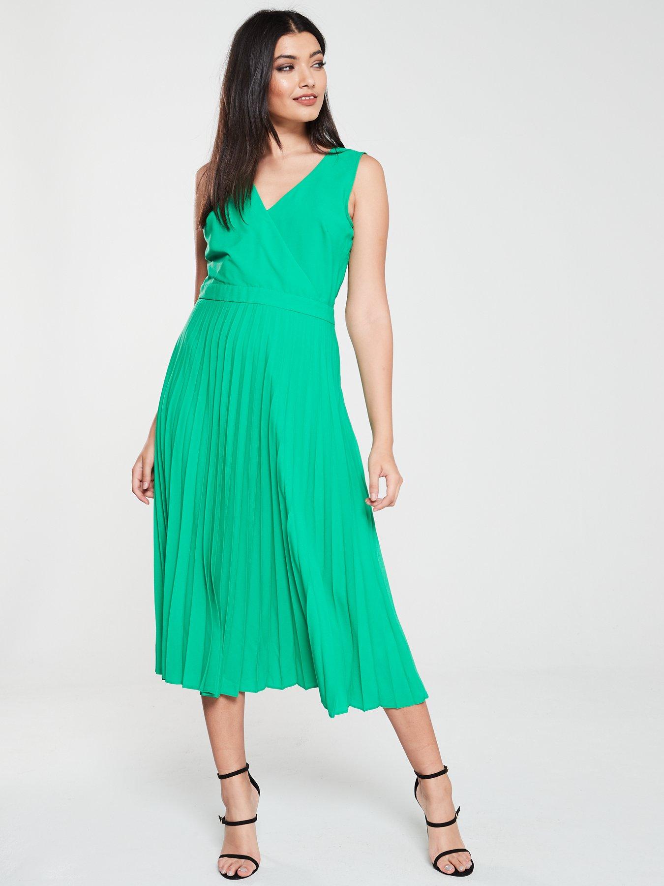 warehouse green pleated dress