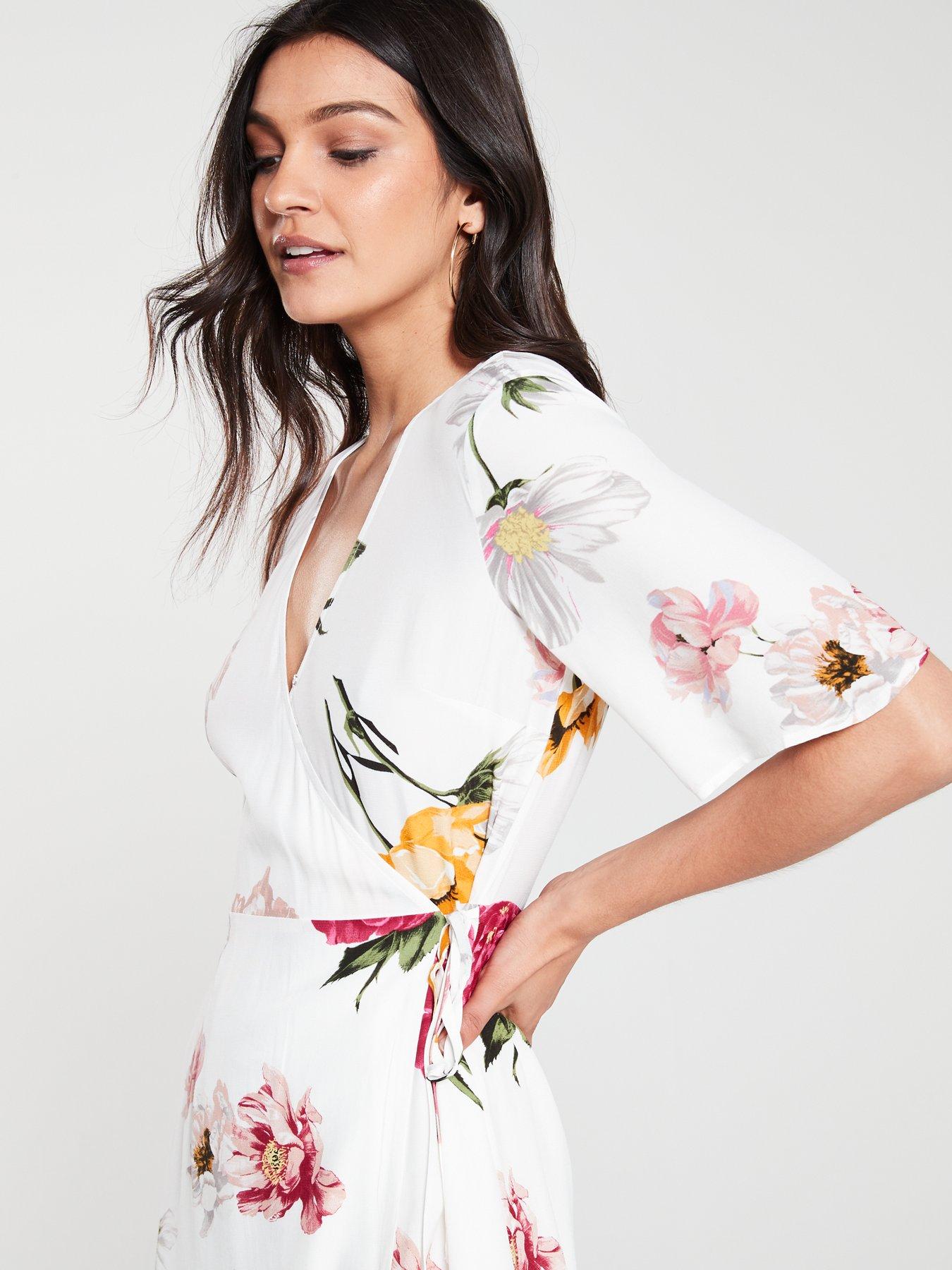 warehouse floral wrap dress
