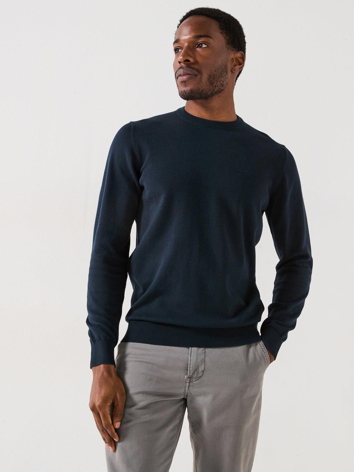 Image 1 of 5 of Barbour Pima Cotton Crew Neck Knitted Jumper - Navy