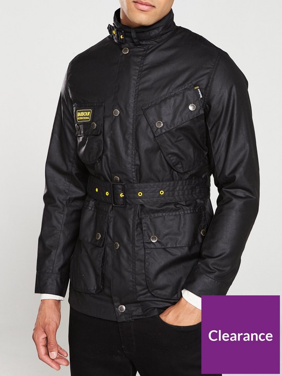 front image of barbour-international-slim-wax-jacket-black