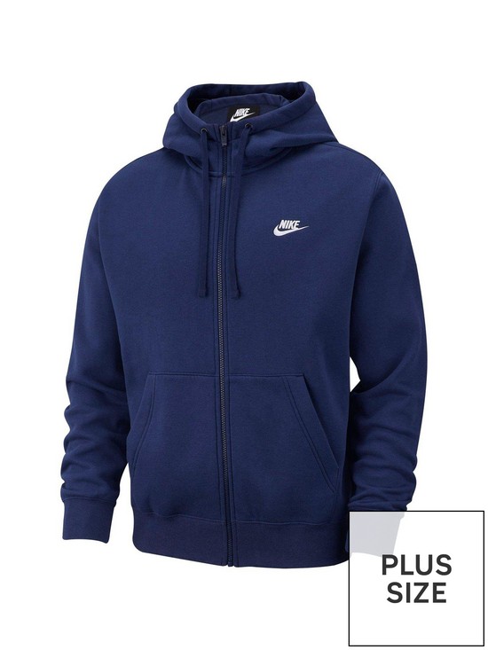 front image of nike-sportswear-plus-size-club-fleece-full-zip-hoodie-navy