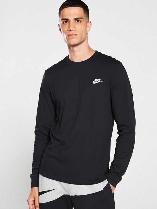 front image of nike-sportswear-club-long-sleeve-t-shirt-black