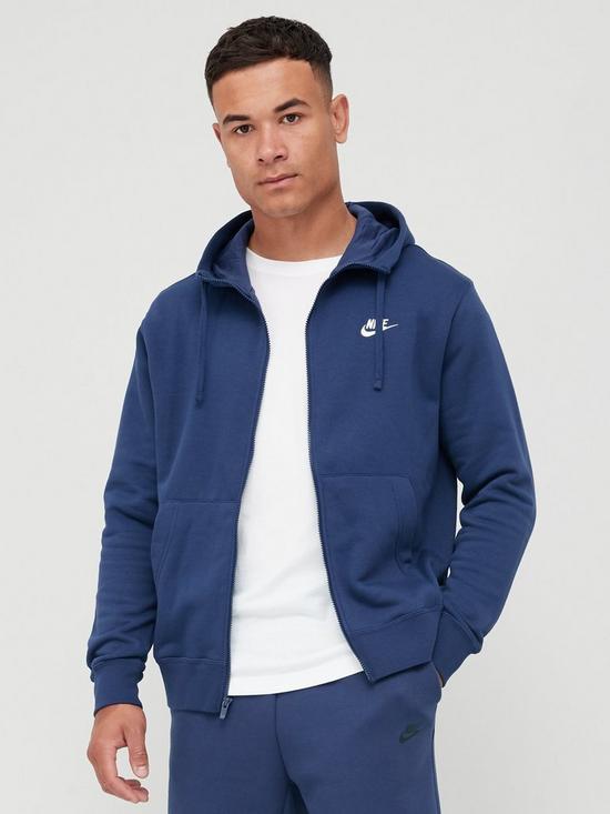front image of nike-sportswear-club-fleece-full-zip-hoodienbsp--navy