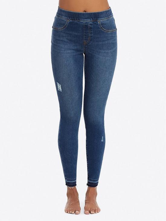 stillFront image of spanx-distressed-skinny-jeans-medium-wash