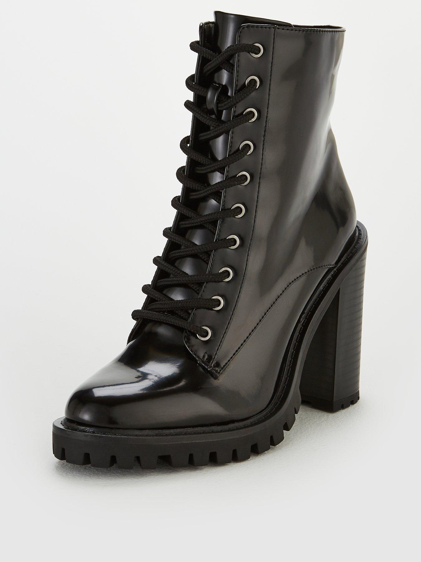 black heeled hiker boots