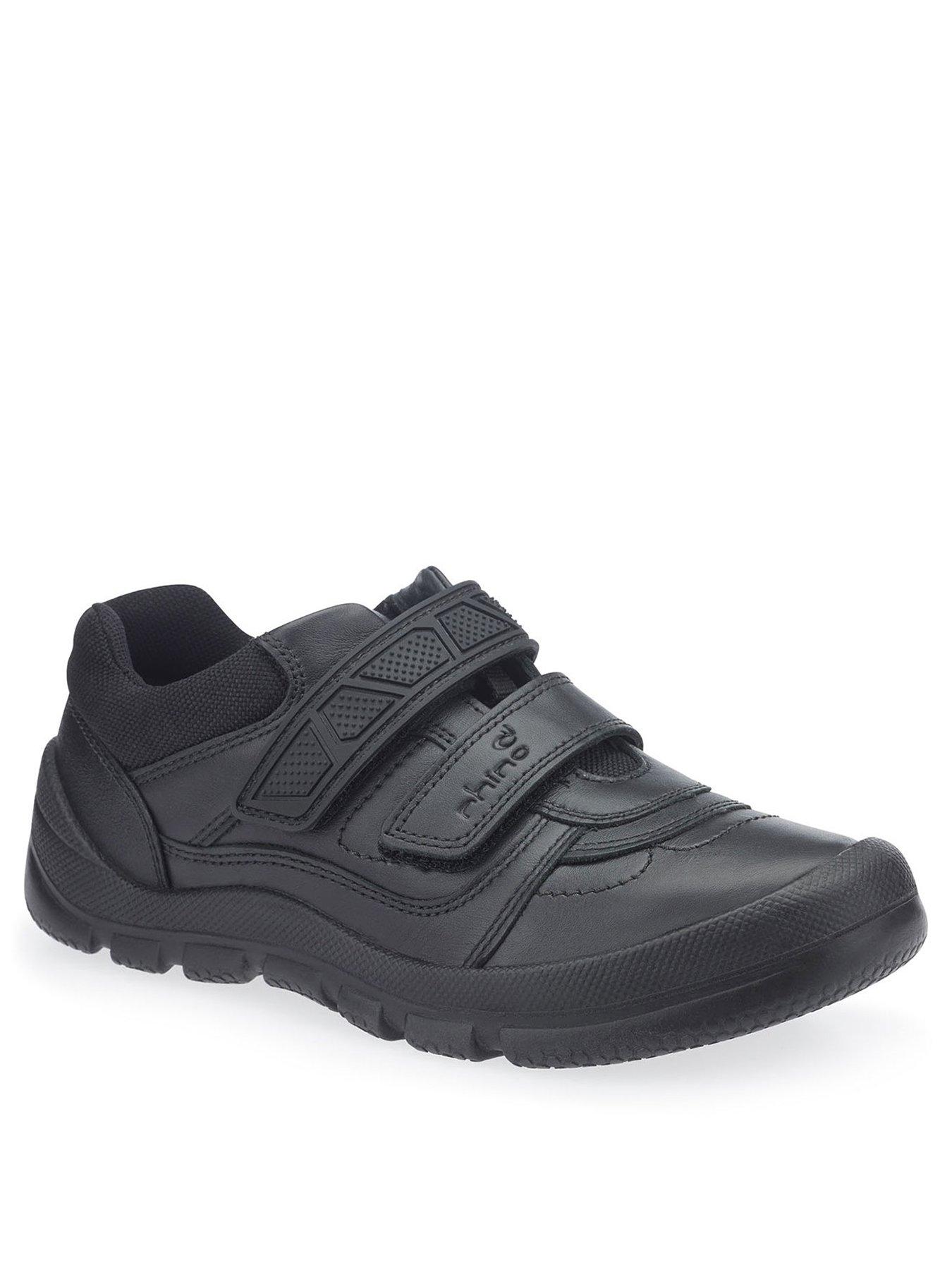 undefined Rhino Warrior Black Leather Double Rip Tape Durable Boys School Shoes