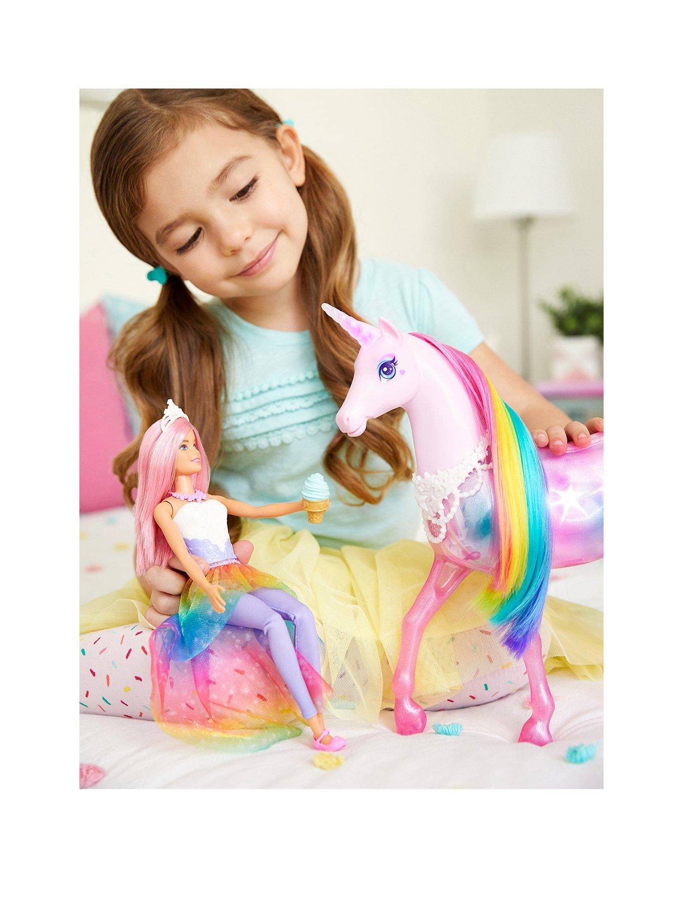 barbie magical lights unicorn with princess doll