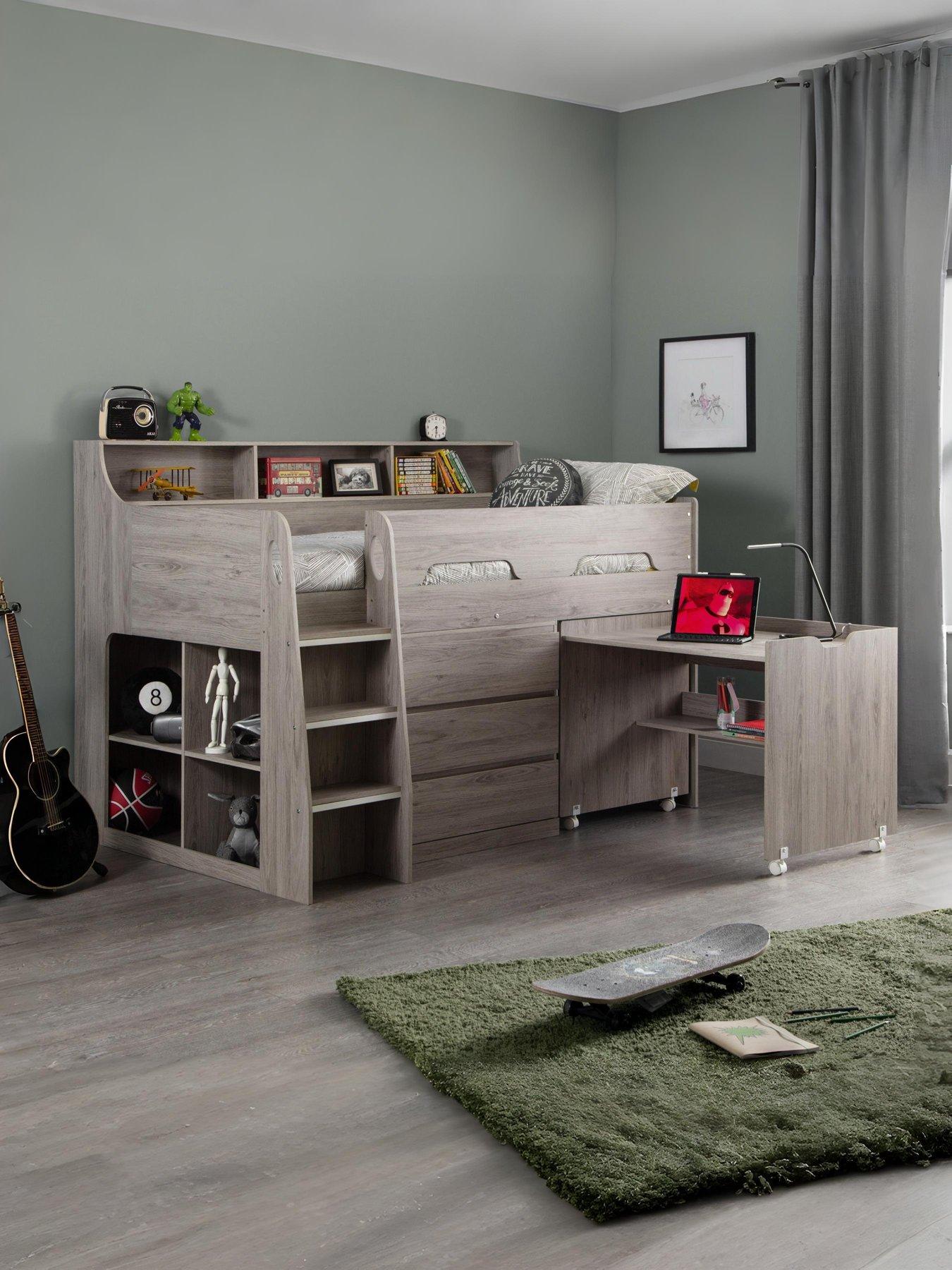 undefined Noah Midsleeper Bed with Storage and Desk - Grey