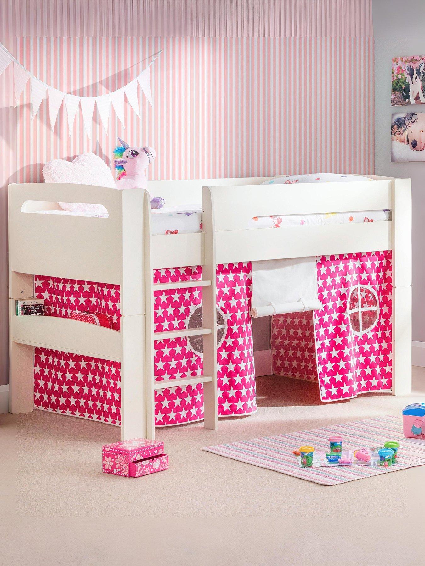  image of julian-bowen-nova-white-midsleeper-bed-with-pink-star-tent