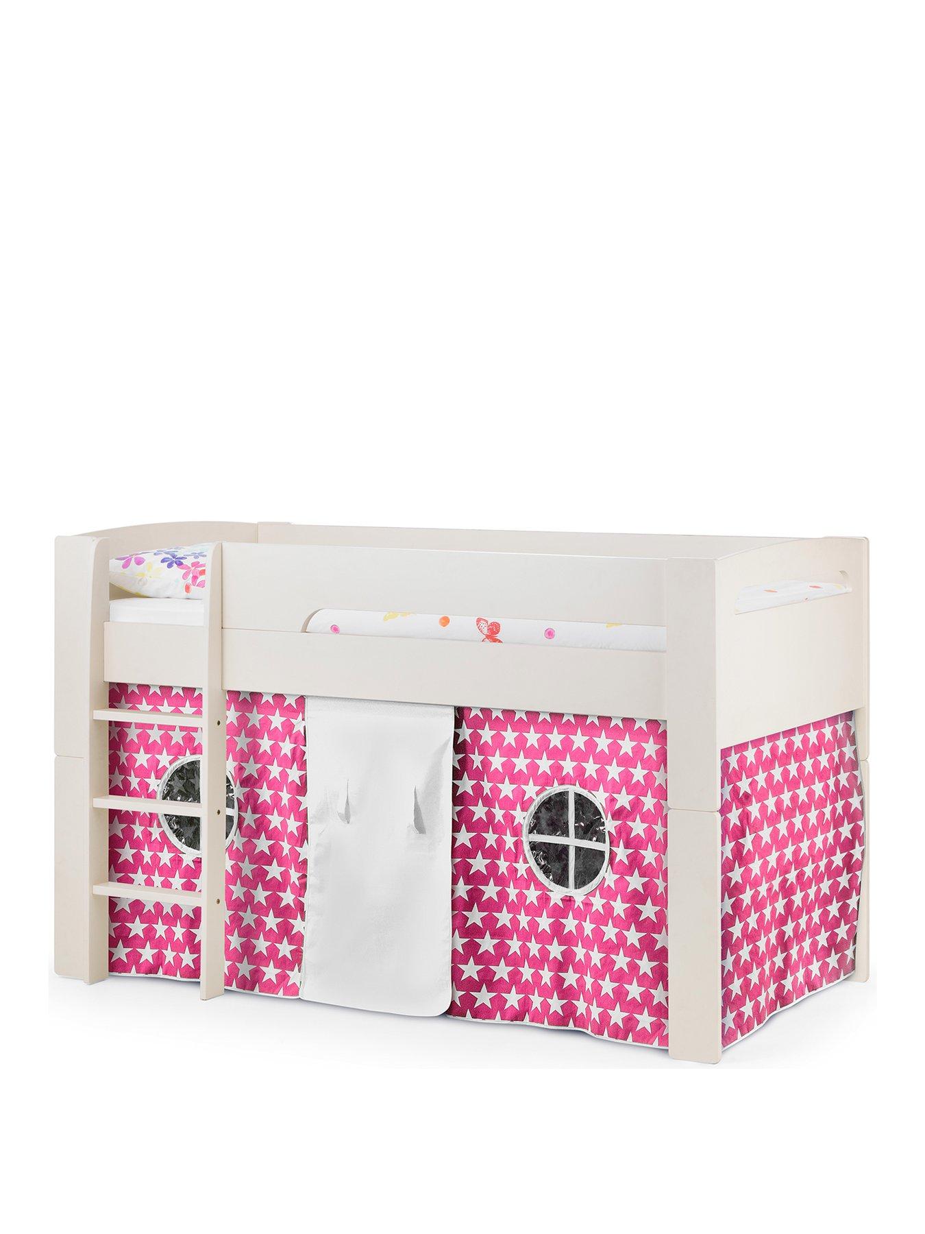  image of julian-bowen-nova-white-midsleeper-bed-with-pink-star-tent
