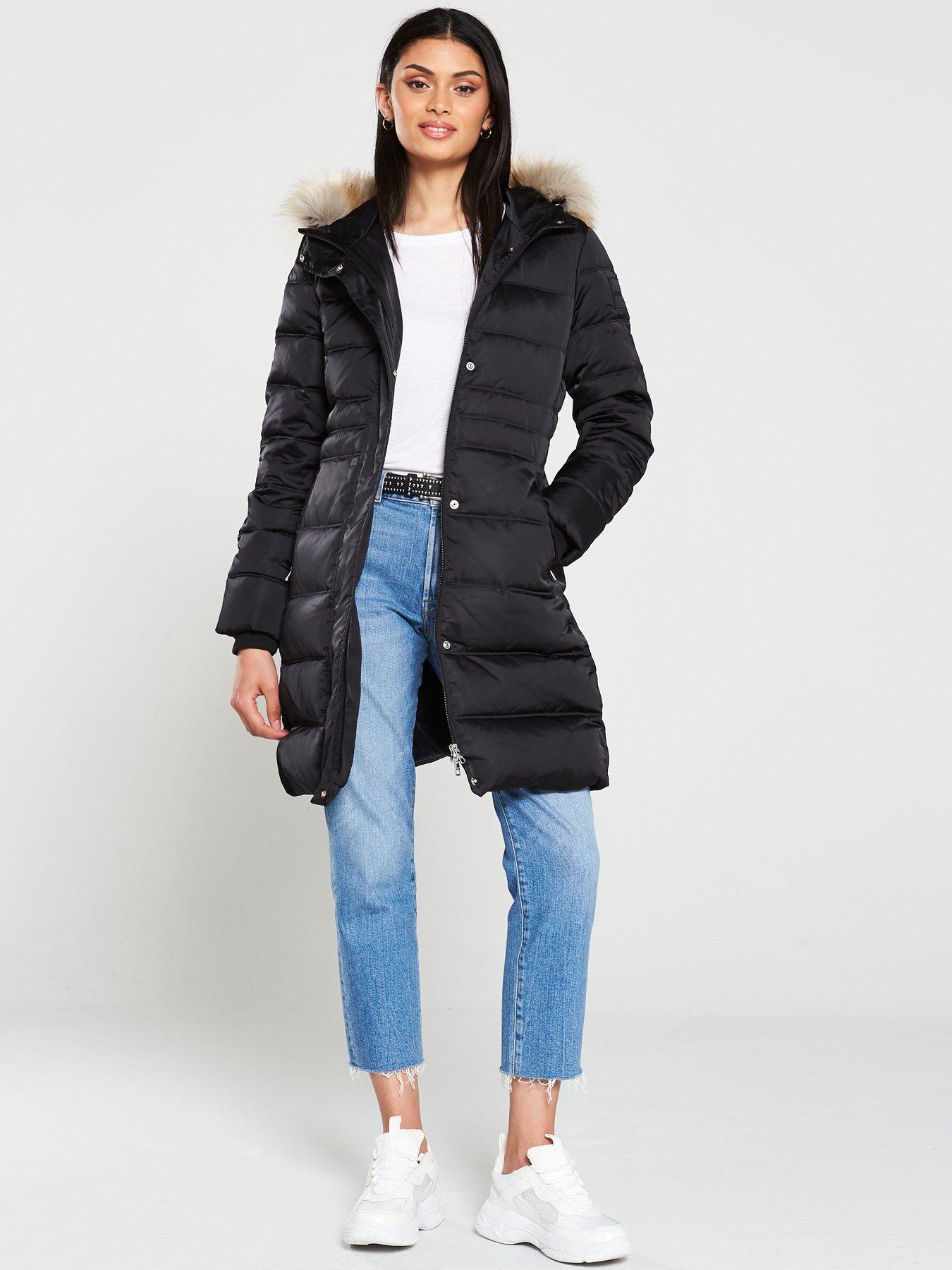 calvin klein jeans mid weight long down coat