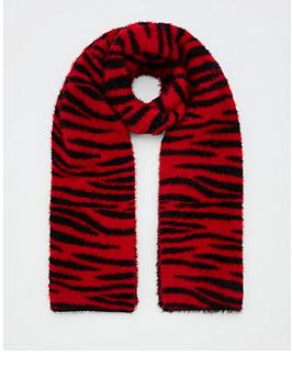 V by Very V By Very Fluffy Tiger Print Scarf - Red Picture