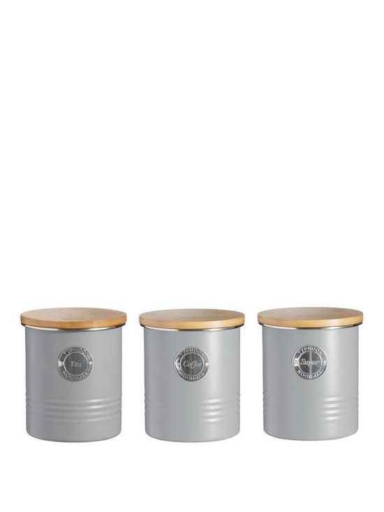 front image of typhoon-living-tea-coffee-and-sugar-storage-canisters-ndash-grey