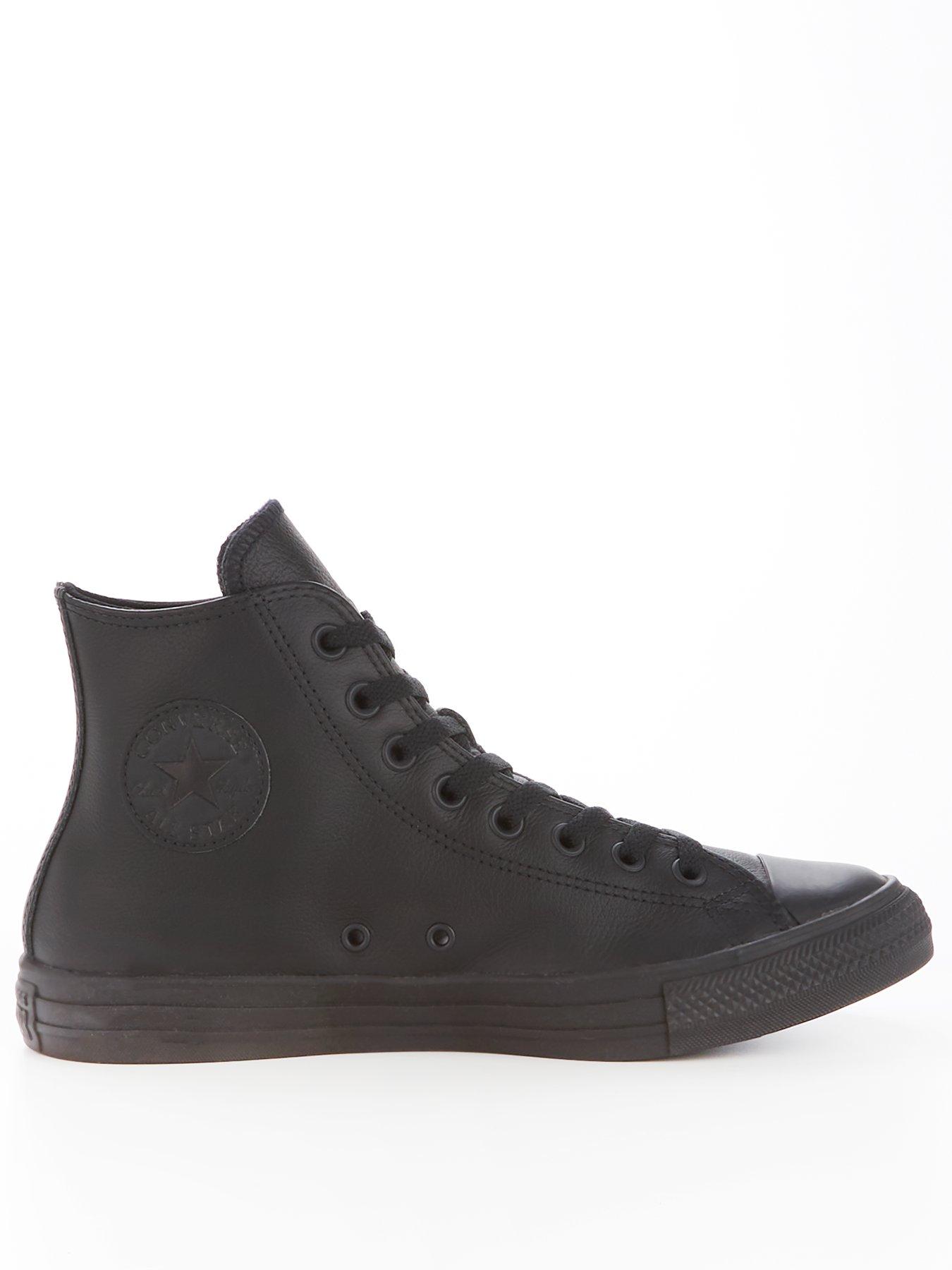 front image of converse-mens-tonal-leather-hi-top-trainers-black