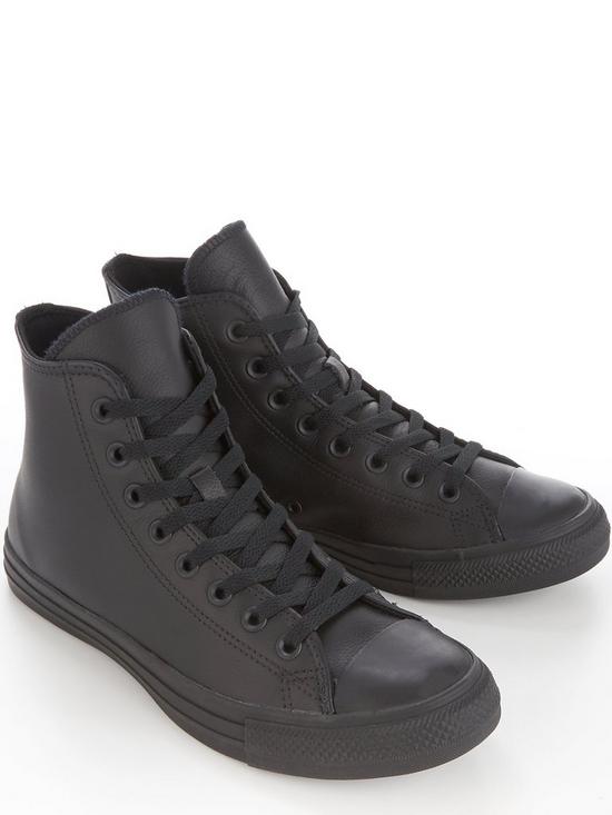 stillFront image of converse-chuck-taylor-all-star-leather-hi-top-trainers-blackblack
