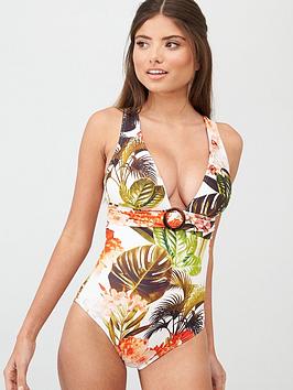 Figleaves Figleaves Non Wired Plunge Tummy Control Swimsuit - Coral Picture