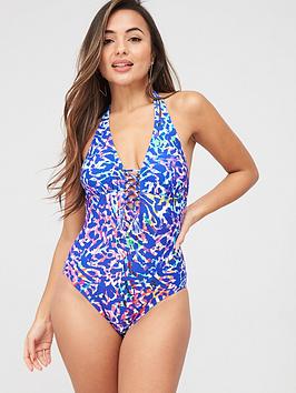 Figleaves Figleaves Non Wired Halter Plunge Tummy Control Swimsuit Picture
