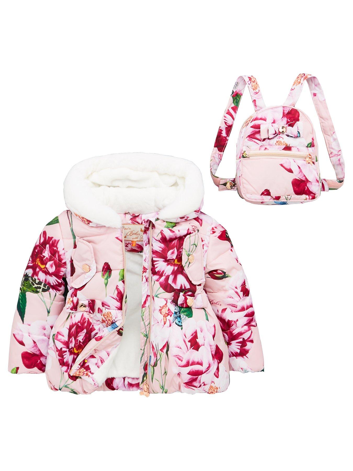 Baker By Ted Baker Girls Floral Padded Coat And Backpack Pink