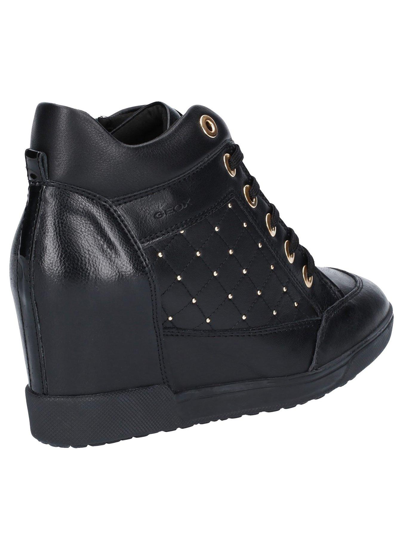 black leather wedge trainers