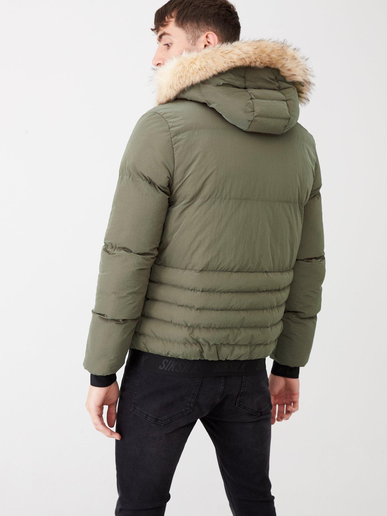 silk silk fur hood padded jacket