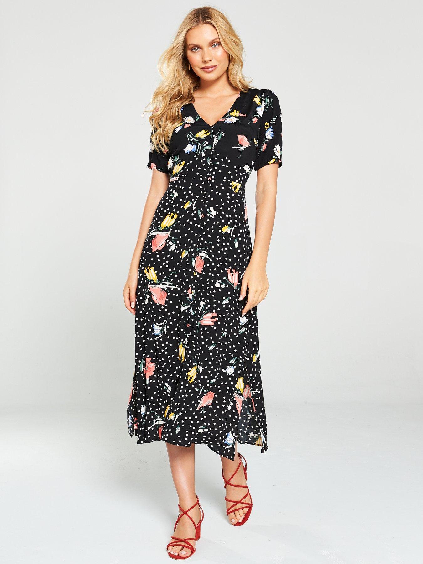 oasis spot button through dress