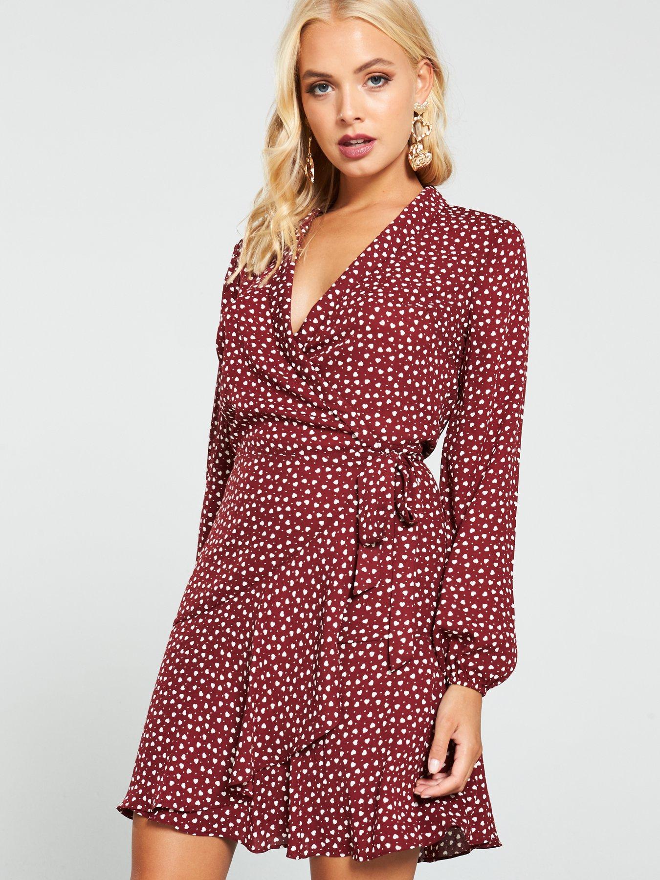 oasis heart print wrap dress