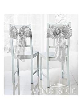 WATERSIDE Waterside Pack Of 6 Metallic Organza Chair Bows &Ndash; Silver Picture