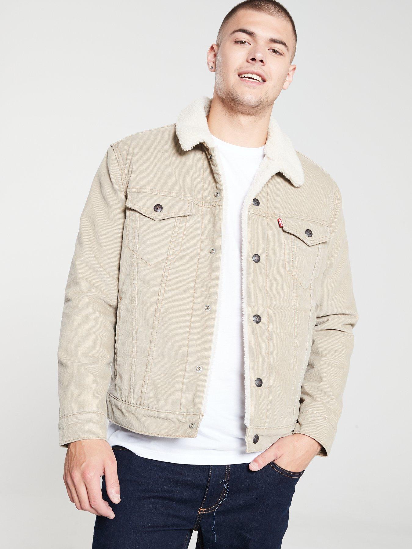 levi's cord borg trucker jacket in beige