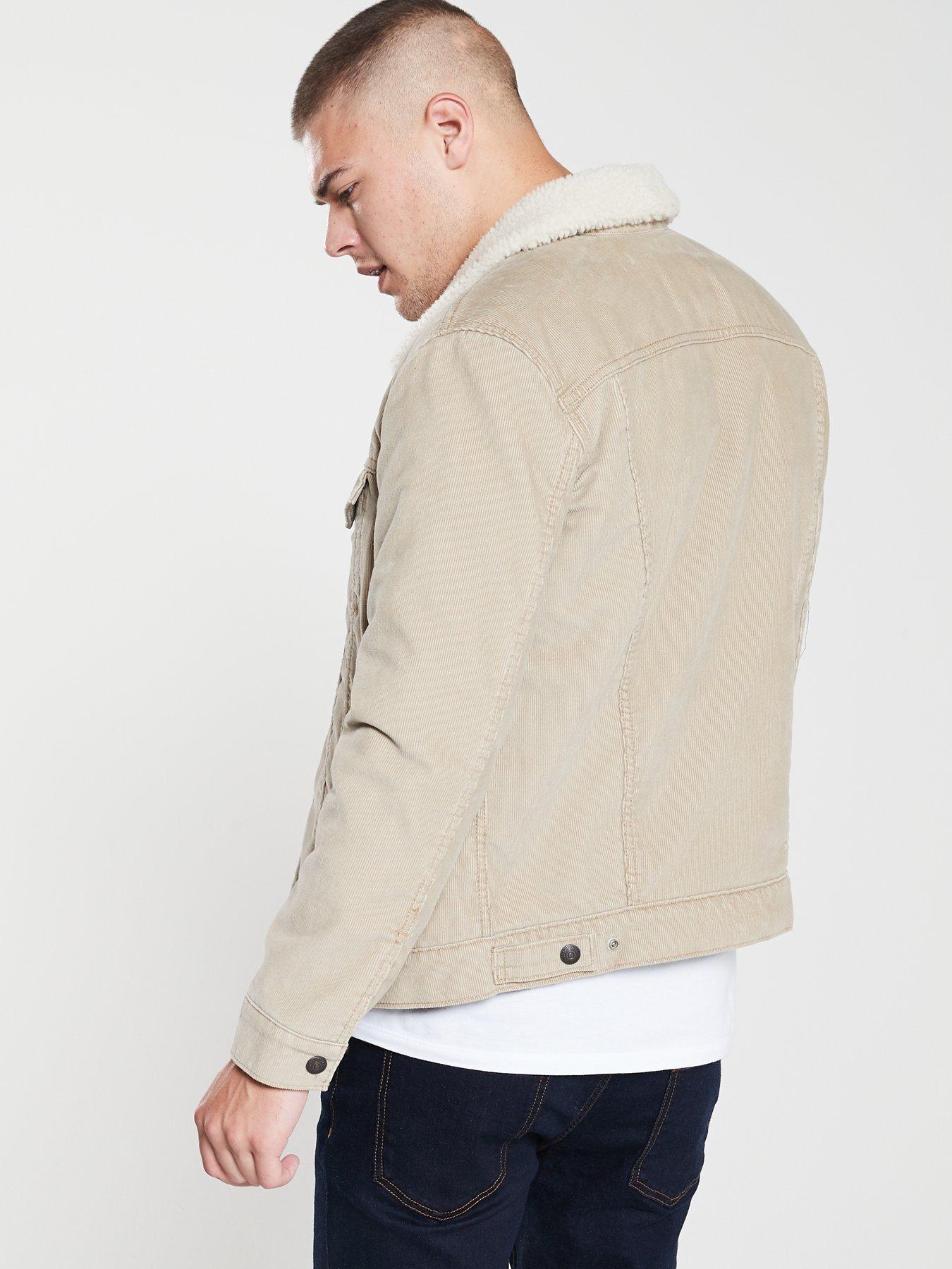 levi's cord borg trucker jacket in beige