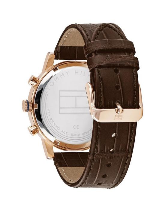 stillFront image of tommy-hilfiger-kane-brown-sunray-and-coronation-gold-detail-chronogrpah-dial-brown-leather-strap-mens-watch