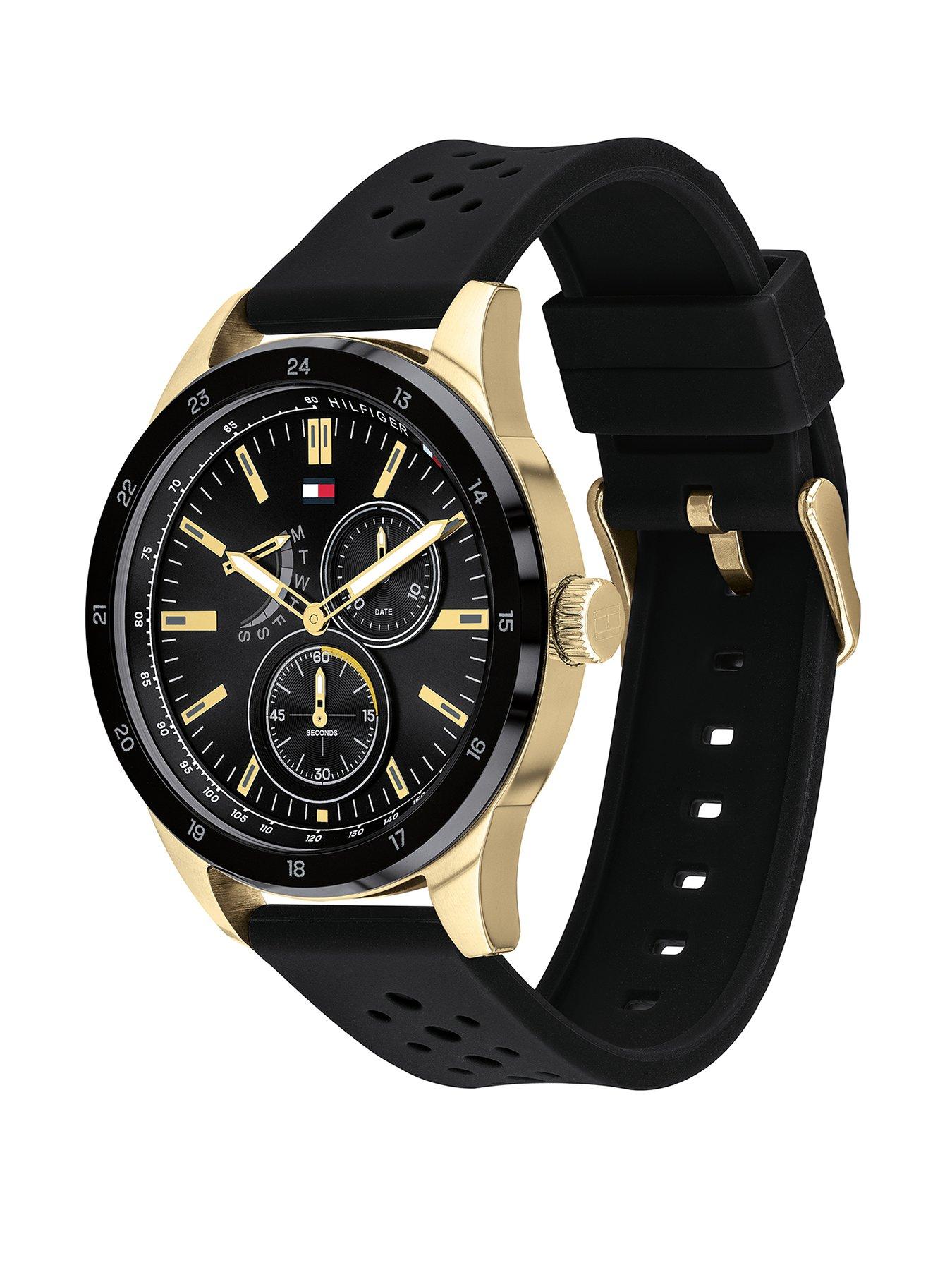 tommy hilfiger men's black silicone strap watch