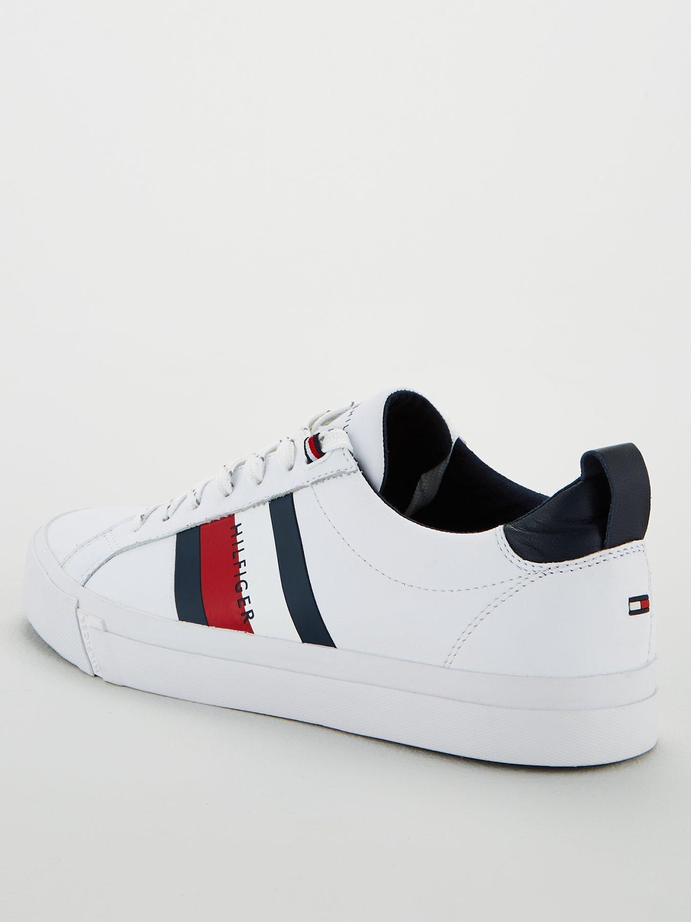 tommy hilfiger flag detail leather sneaker in white