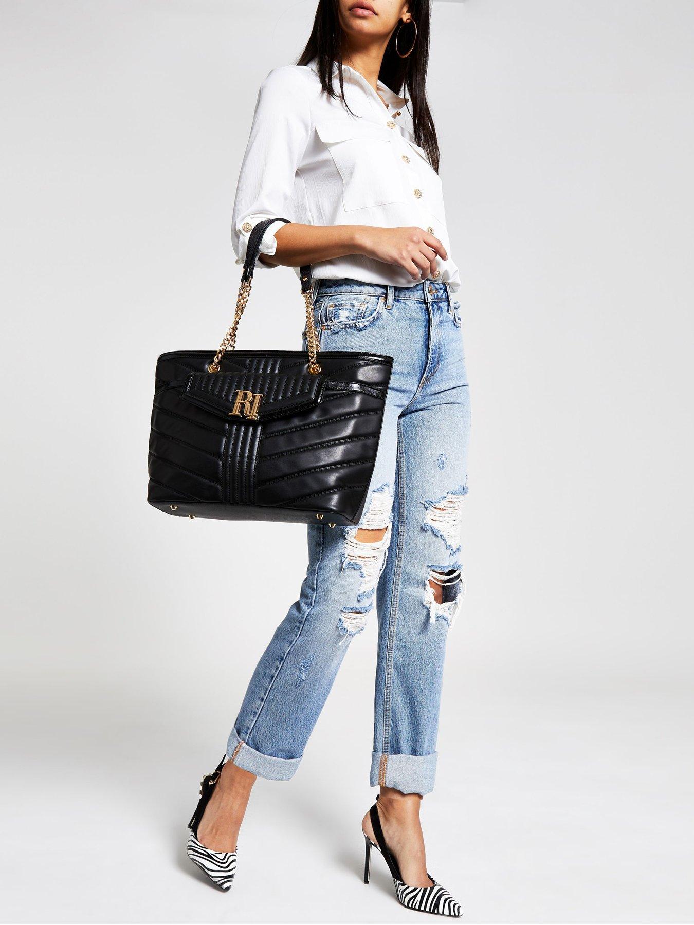 river island black quilted bag