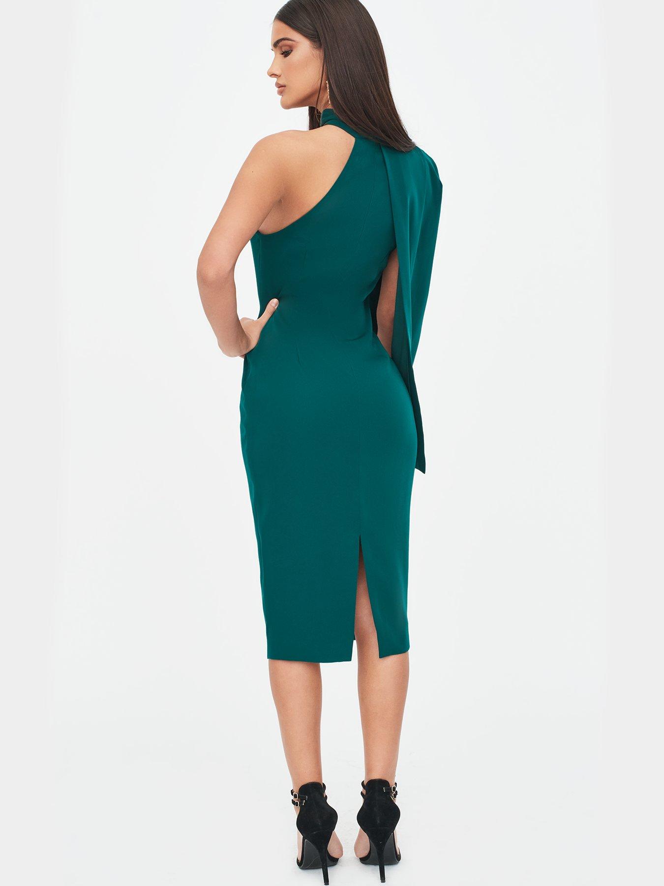 lavish alice one shoulder cape midi dress
