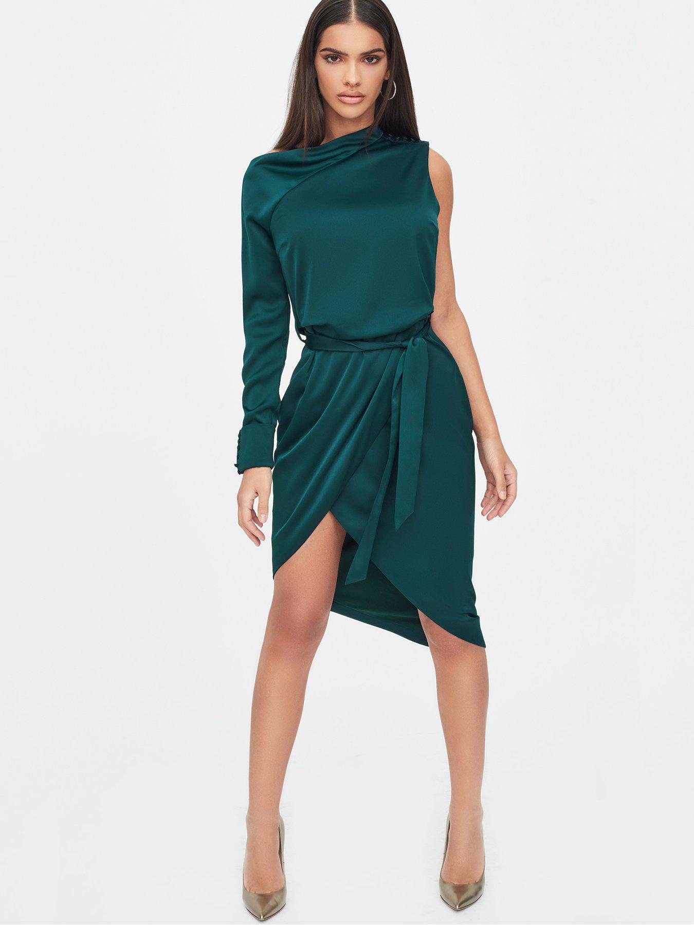 joanna wrap lace batwing midi dress emerald green