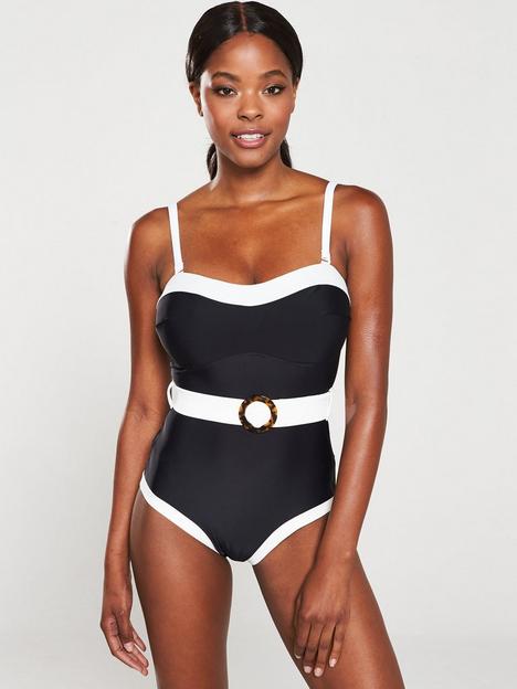 pour-moi-removable-straps-belted-control-swimsuit-black-white