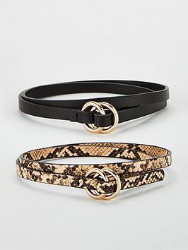 V by Very V By Very 2 Pack Skinny Belts - Black/Snake Picture
