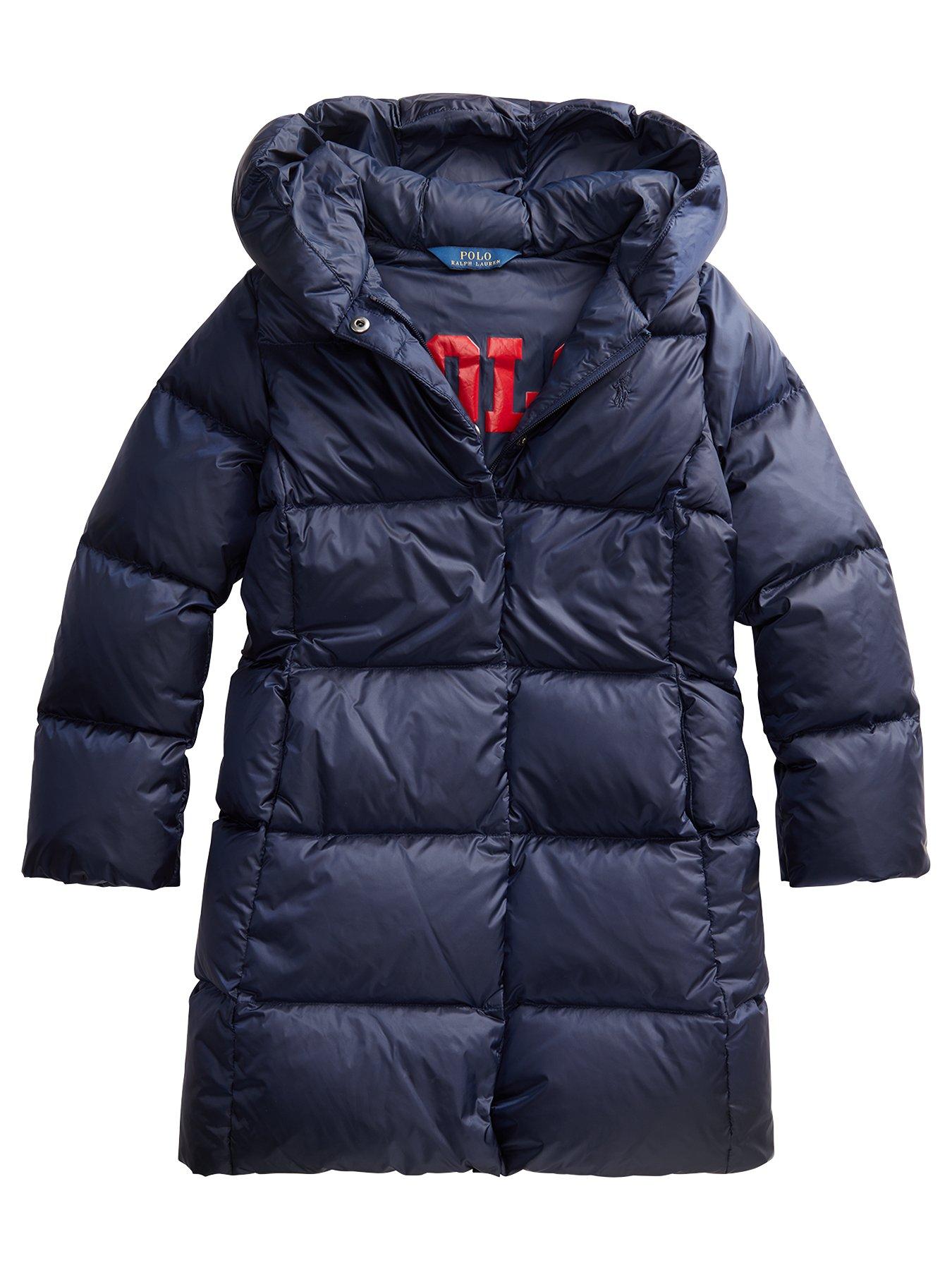 long navy down coat